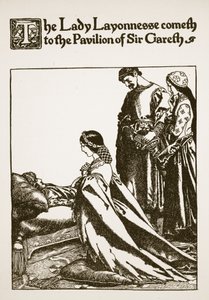 Die Dame Layonnesse kommt zum Pavillon von Sir Gareth, Illustration aus 